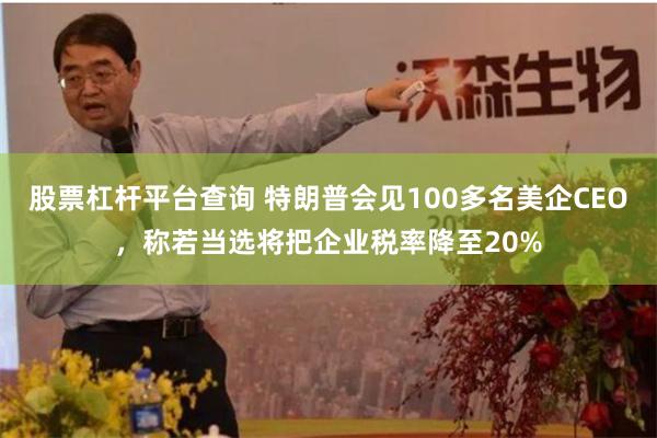 股票杠杆平台查询 特朗普会见100多名美企CEO，称若当选将把企业税率降至20%